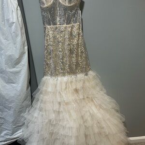 Elegant Silver and Cream Evening Gown